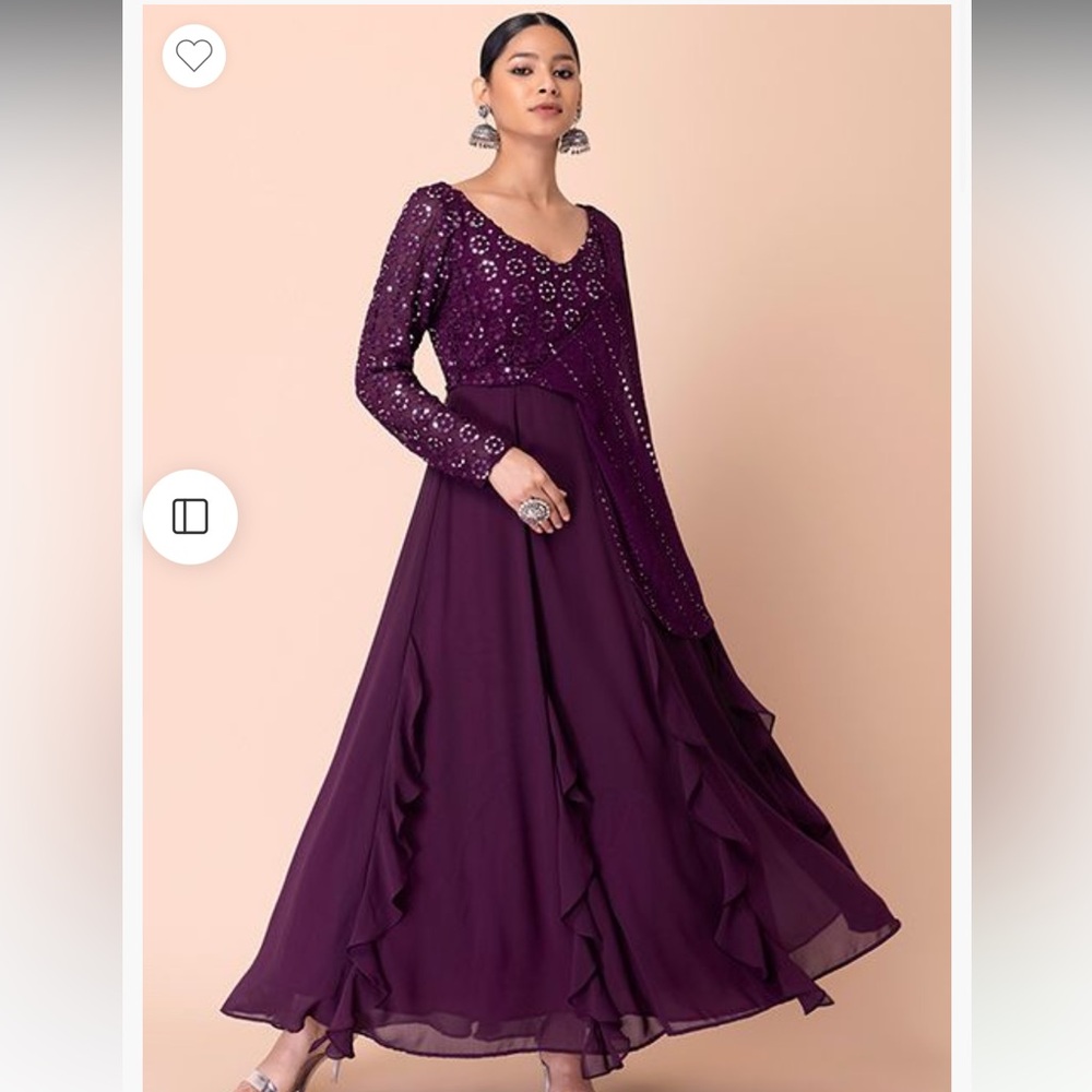 Sangria Purple Sequin And Zari Embroidered Draped Anarkali gown